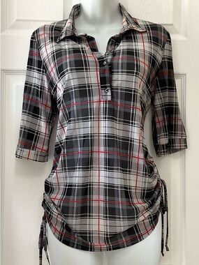 Plaid Top in Black, White & Red